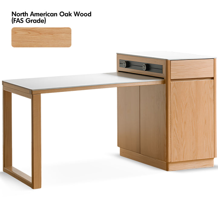 Scandinavian oak wood sintered stone extendable island dining table with cabinet flexa environmental situation.