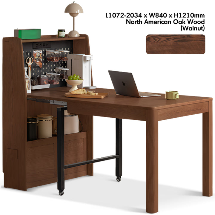 Wooden desk with shelves and a laptop on a white background, featuring North American Oak Wood.