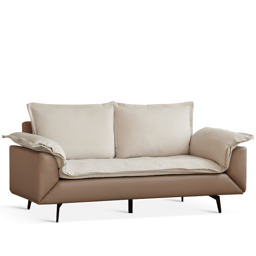 Modern velvet fabric pu leather 2 seater sofa bed flipen in white background.