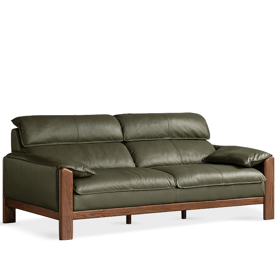 Japandi oak wood genuine leather 3 seater sofa kape conceptual design.