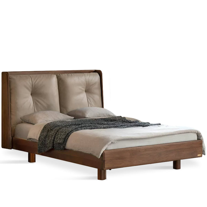 Japandi walnut wood genuine leather bed noir detail 3.