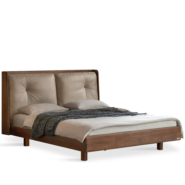 Japandi walnut wood genuine leather bed noir detail 4.