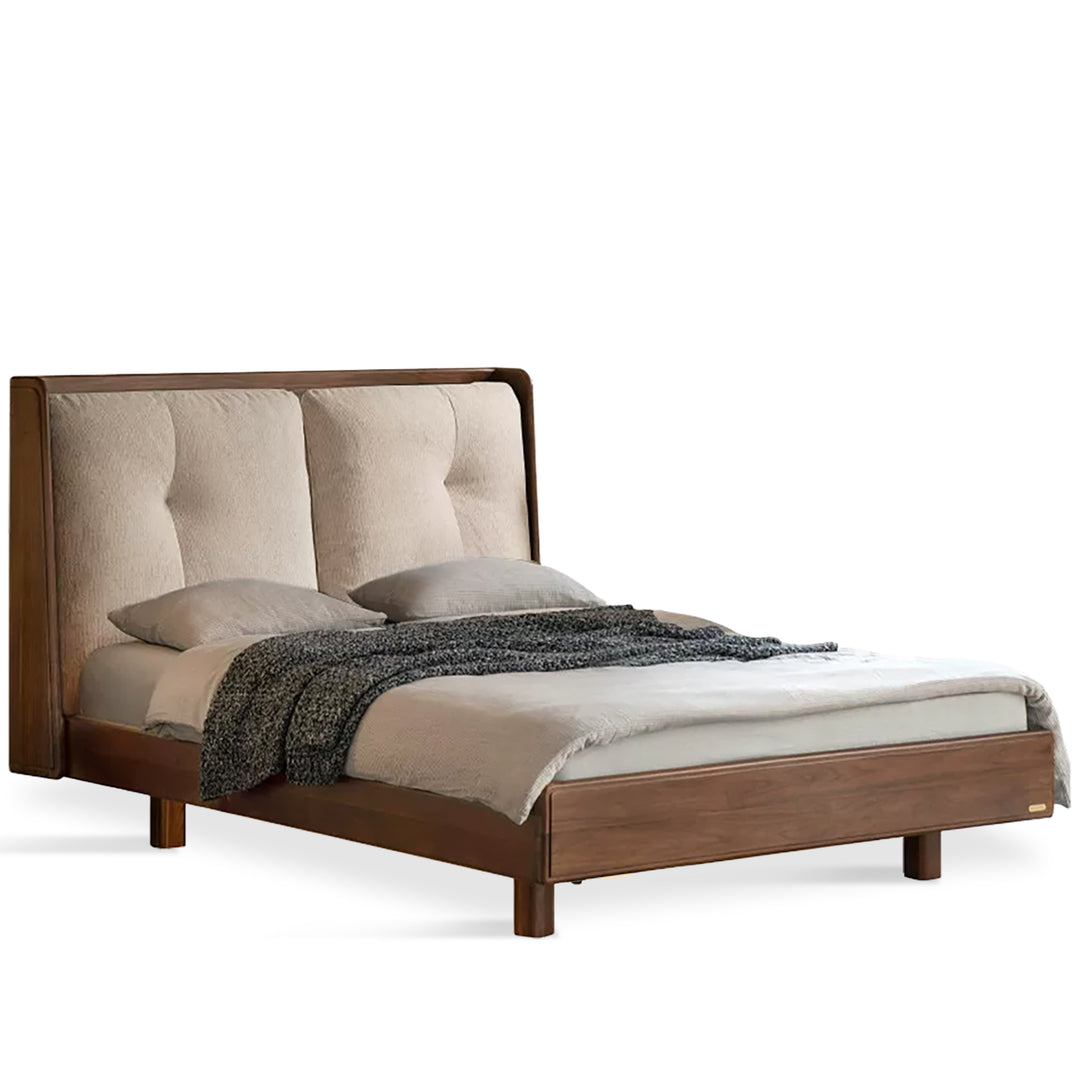 Japandi walnut wood genuine leather bed noir detail 5.