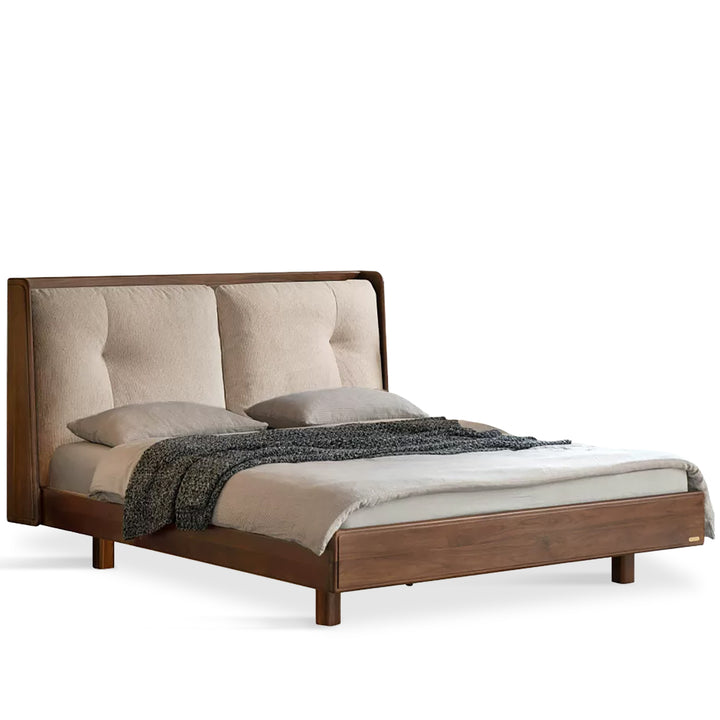 Japandi walnut wood genuine leather bed noir detail 6.