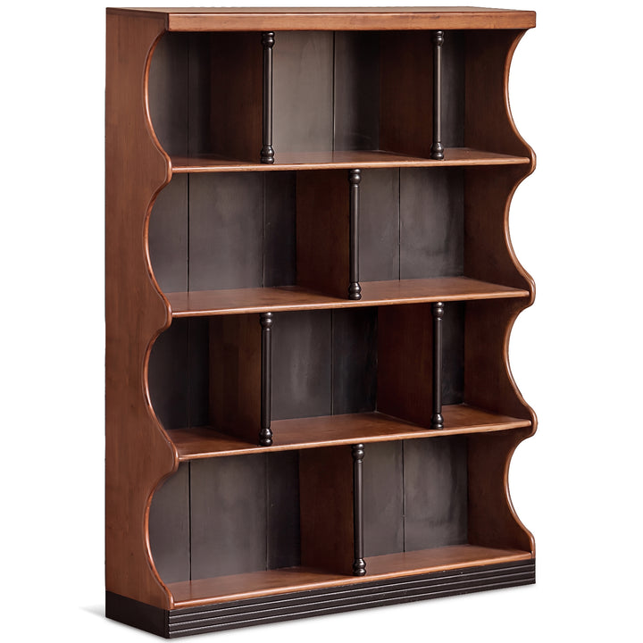 Vintage rubber wood bookshelf hadid layered structure.