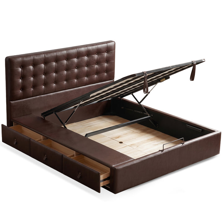 Vintage Genuine Leather Storage Bed WAFFLE