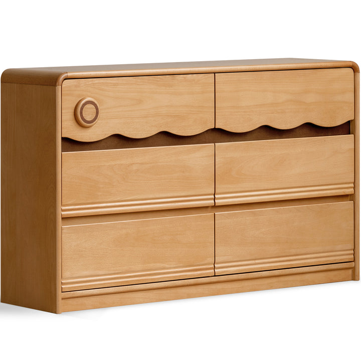 Scandinavian beech wood kids chest of drawers creamy conceptual design.