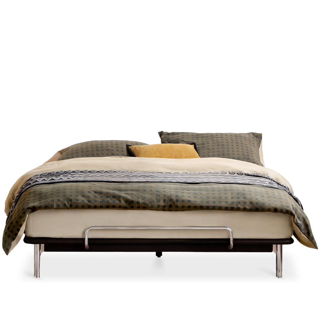 Bauhaus rubber wood platform bed americano in still life.