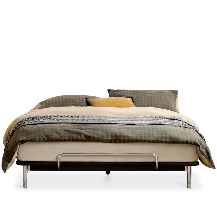 Bauhaus rubber wood platform bed americano in still life.