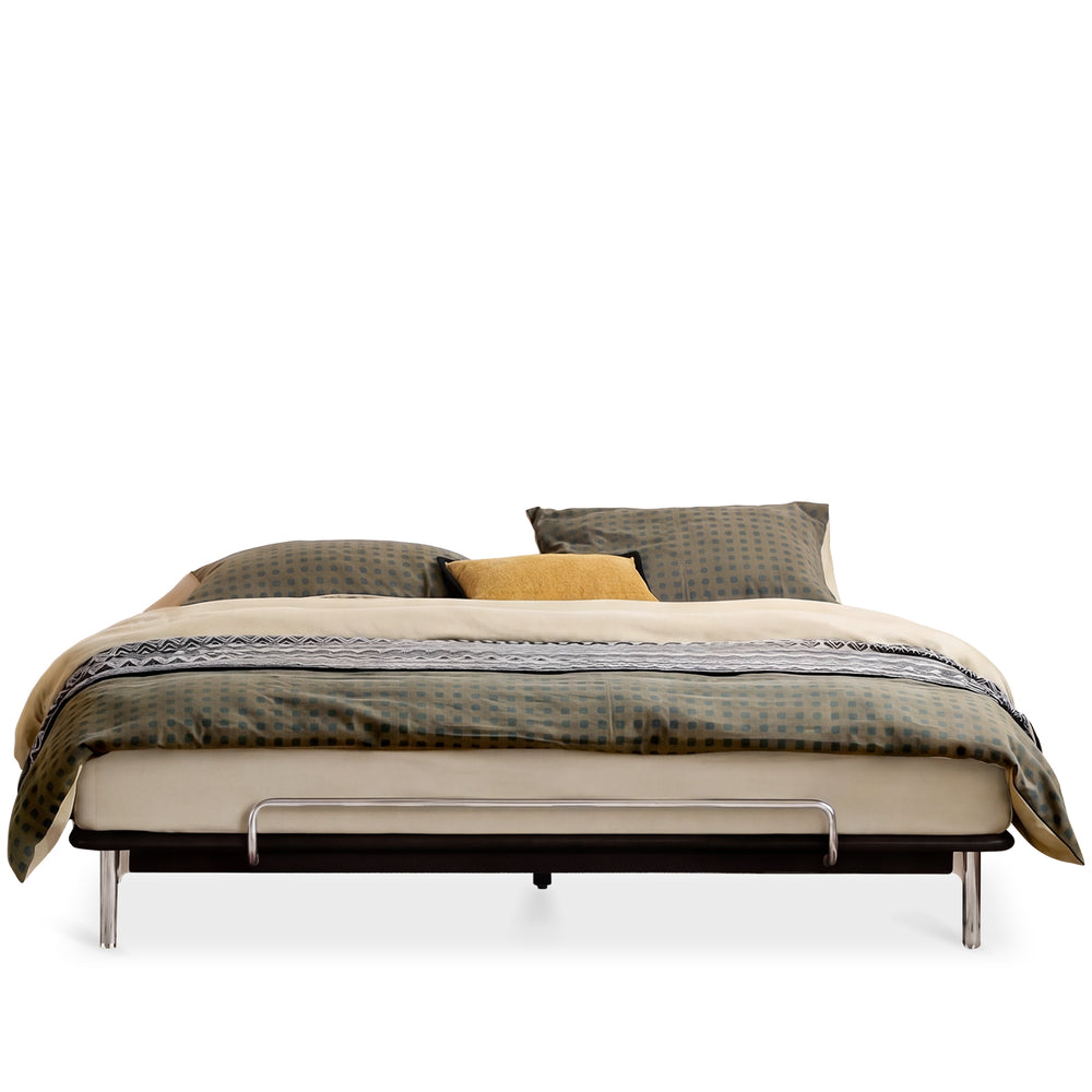 Bauhaus rubber wood platform bed americano in white background.