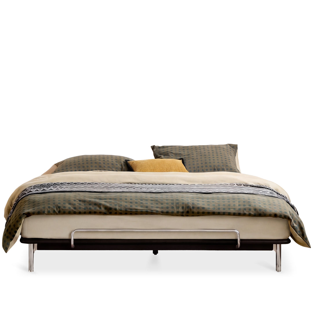 Bauhaus rubber wood platform bed americano in white background.