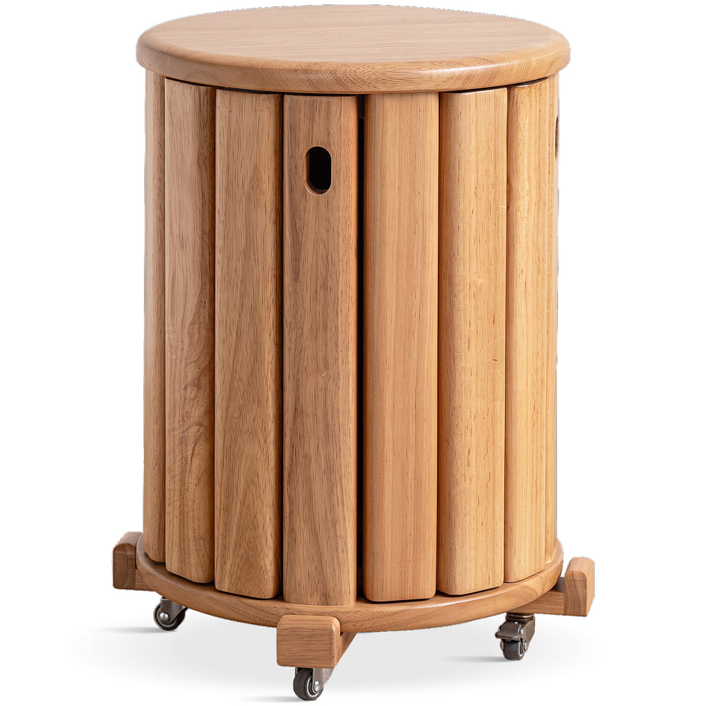 Scandinavian rubber wood stackable stool with wheels friday in white background.