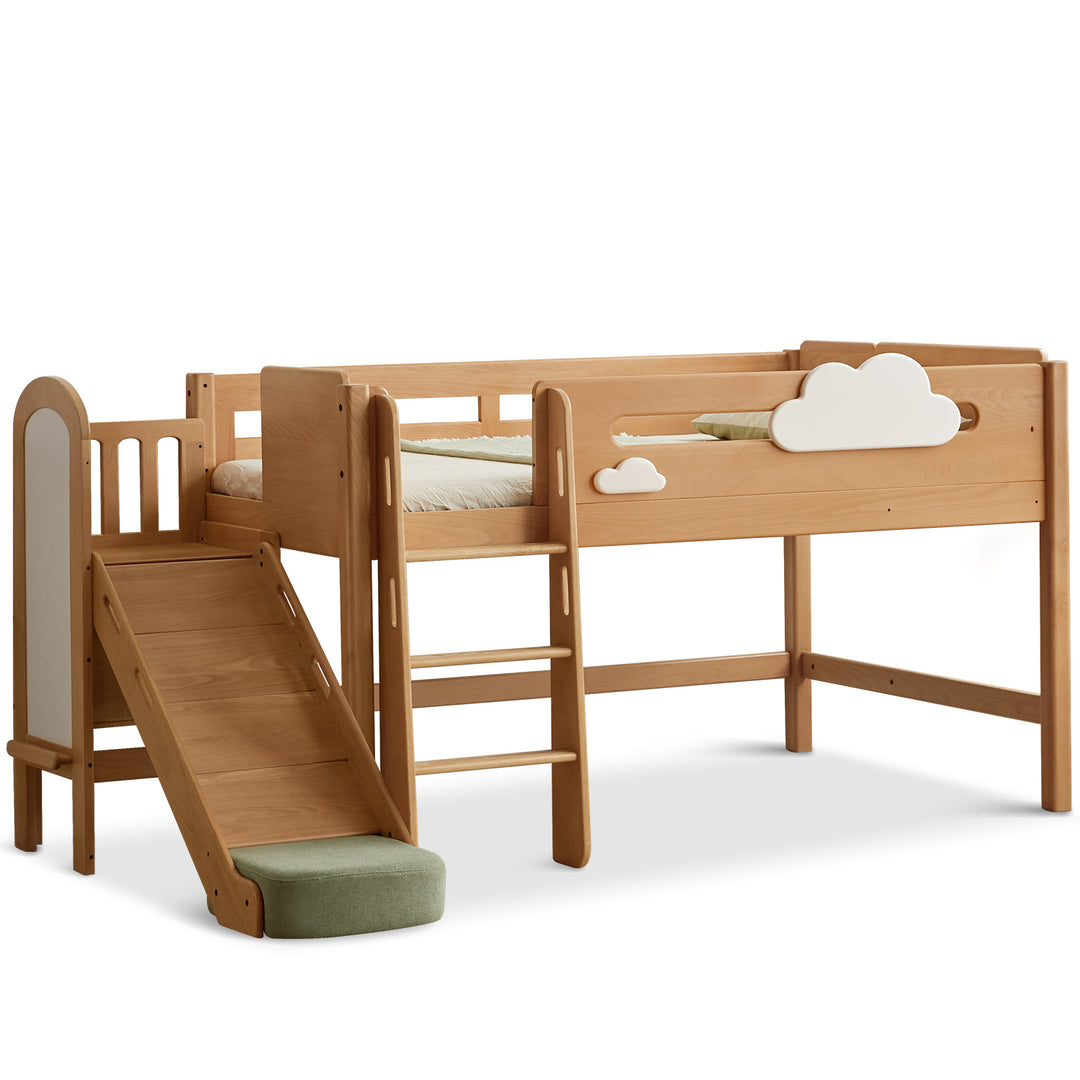 Scandinavian beech wood kids storage bed with slide and study desk cloud situational feels.