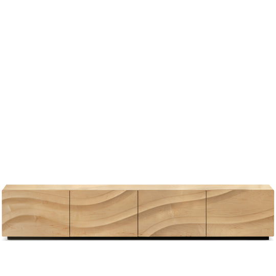 Scandinavian oak wood tv console wave in white background.