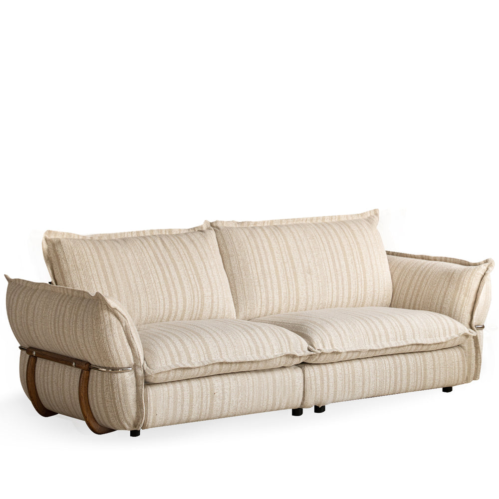 Cream boucle fabric 3 seater sofa circle in white background.
