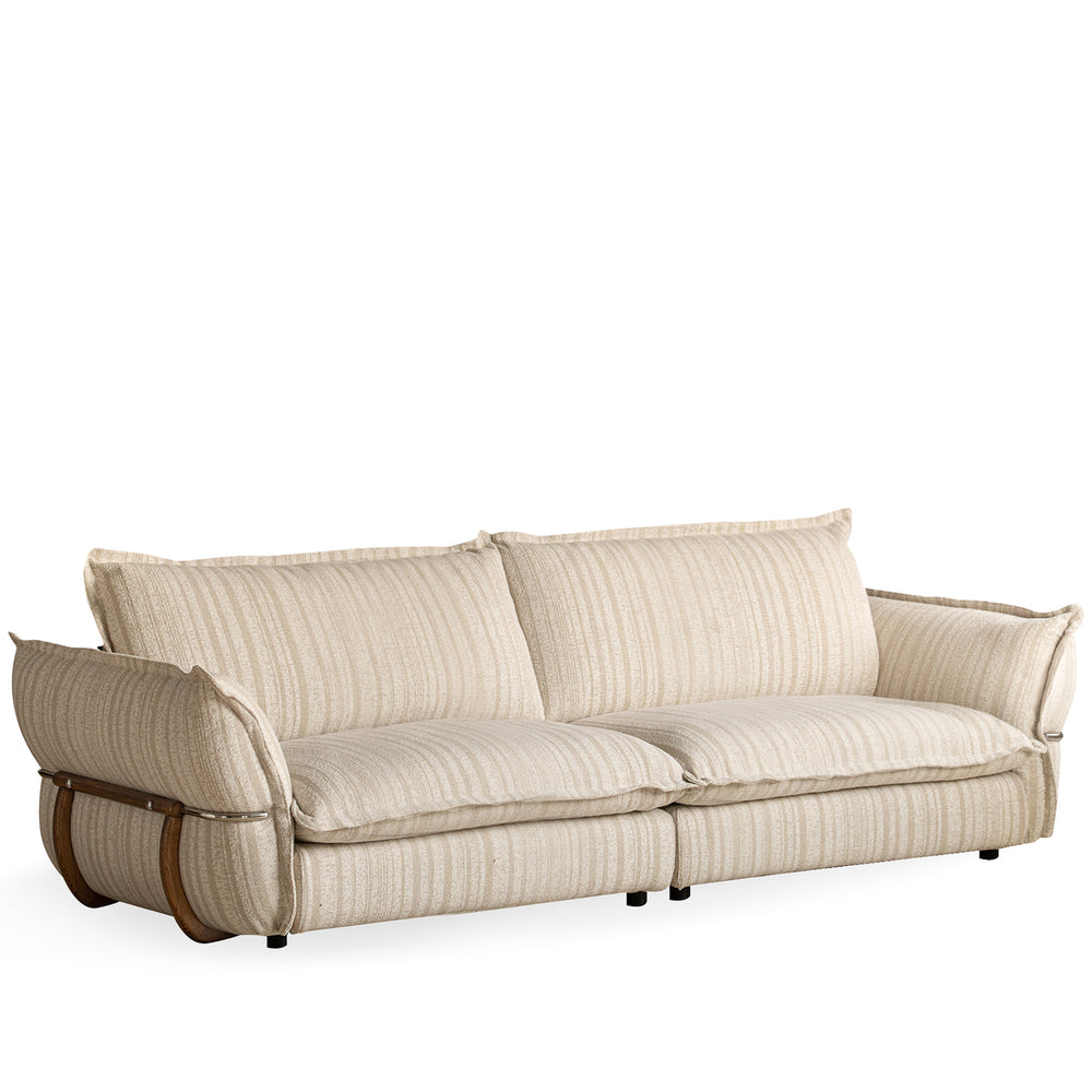 Cream boucle fabric 4 seater sofa circle in white background.