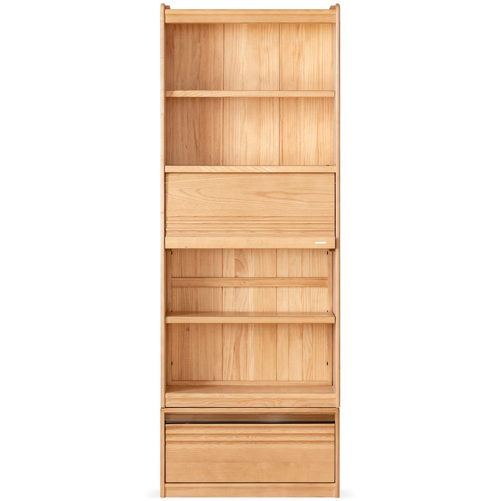 Scandinavian ash wood bookshelf gallery in white background.