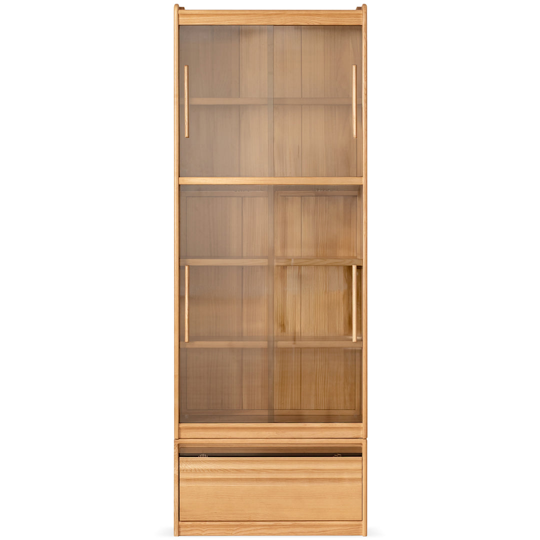 Scandinavian ash wood bookshelf gallery layered structure.