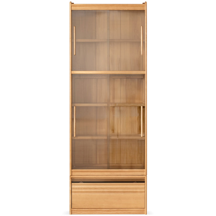 Scandinavian ash wood bookshelf gallery layered structure.