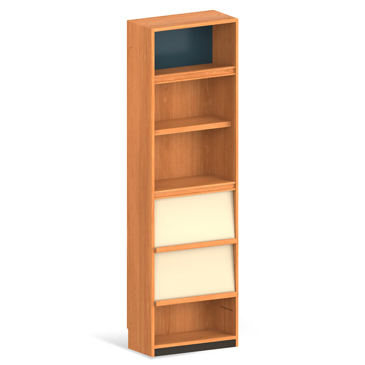 Scandinavian cherry wood bookshelf time conceptual design.