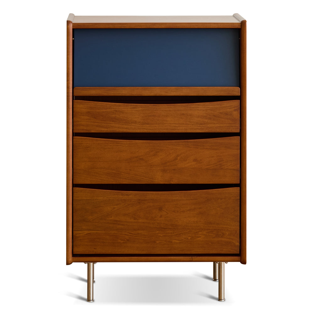 Vintage boxwood chest of 4 drawers mies in white background.