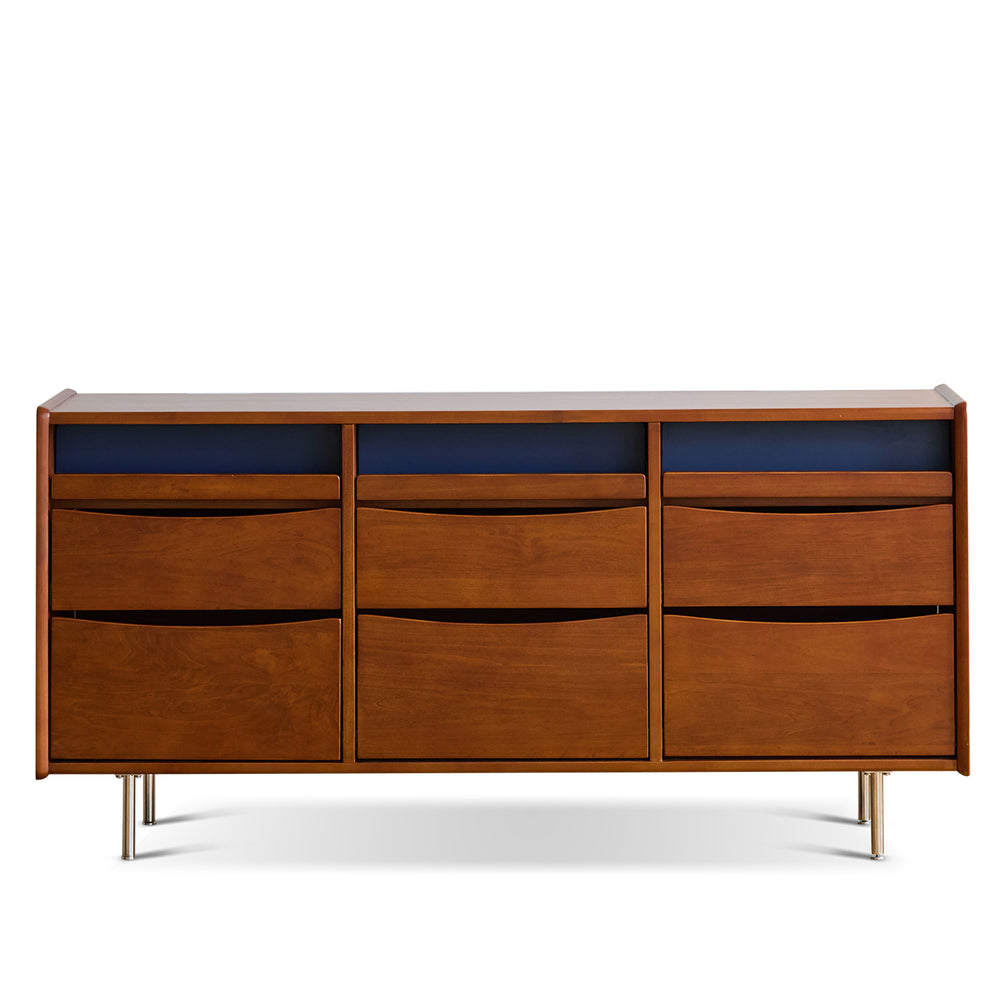 Vintage boxwood chest of 9 drawers mies in white background.