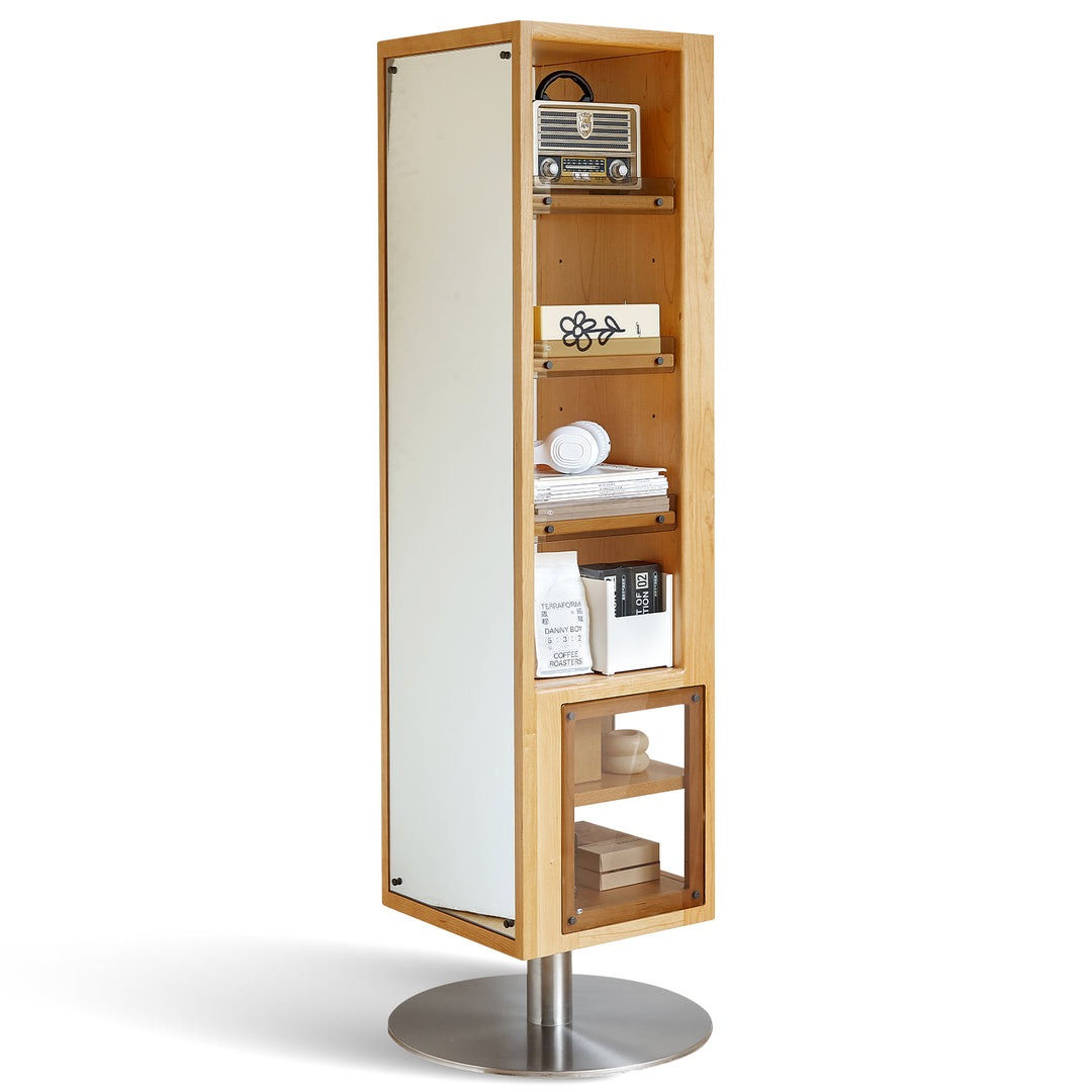 Scandinavian Cherry Wood Revolving Bookshelf With Mirror TWIRL