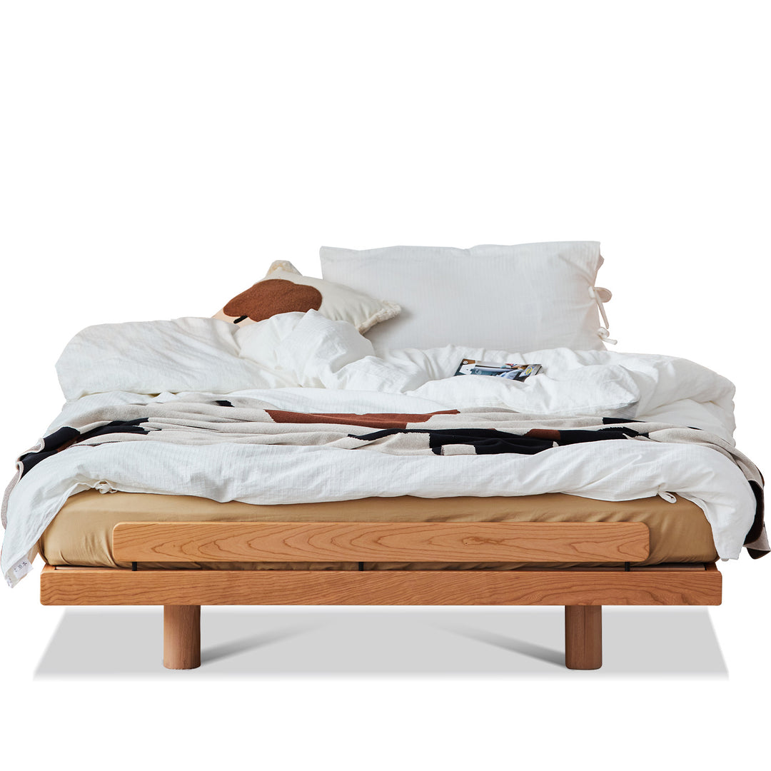 Scandinavian cherry wood platform bed small layered structure.