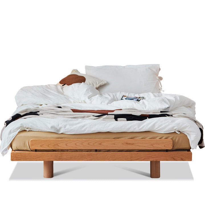 Scandinavian cherry wood platform bed small layered structure.