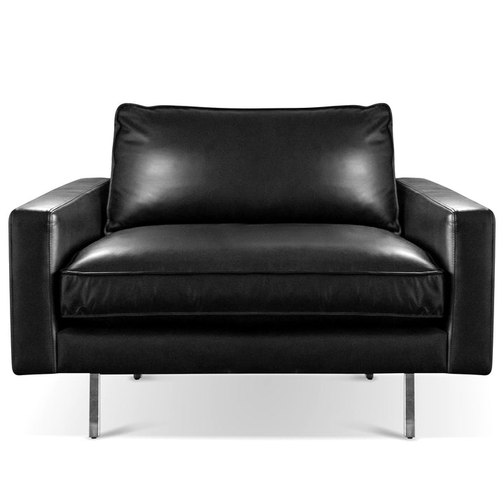 Minimalist genuine leather 1 seater sofa unique in white background.