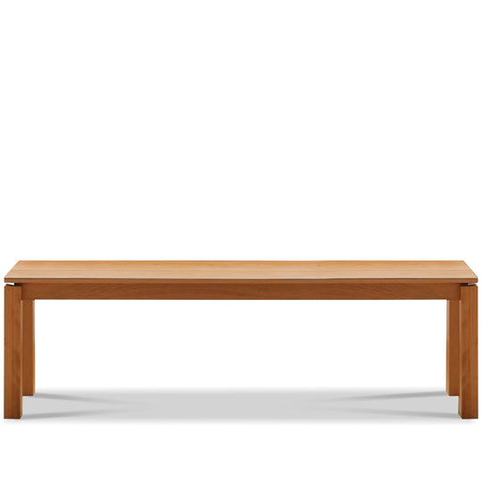 Minimalist cherry wood dining bench coastal in white background.