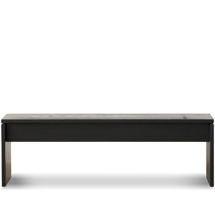 Minimalist ash wood dining bench black oslo in white background.