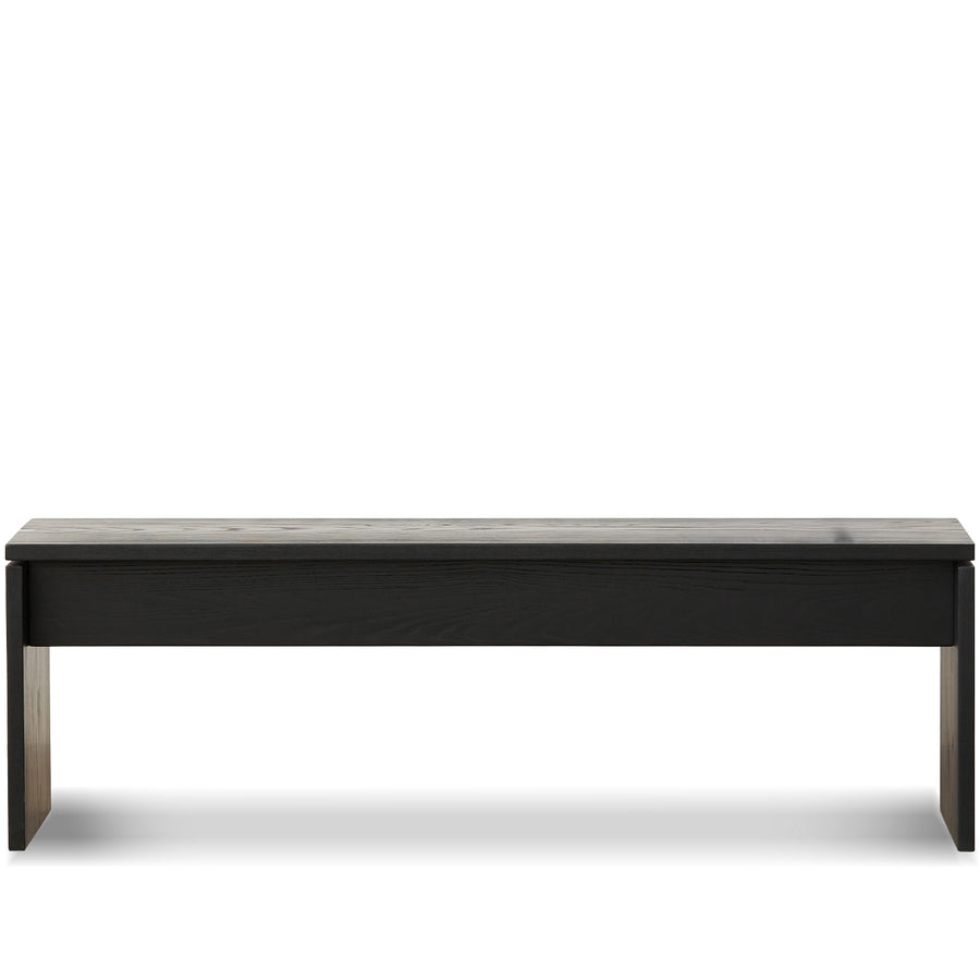 Minimalist ash wood dining bench black oslo in white background.