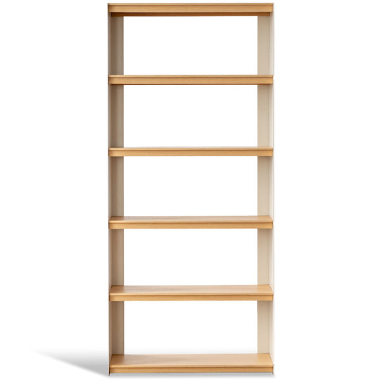 Minimalist stainless steel bookshelf aesop in white background.