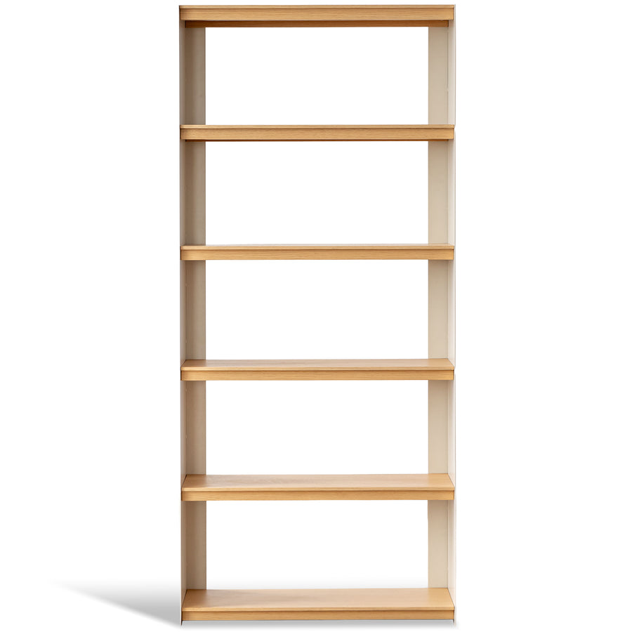 Minimalist stainless steel bookshelf aesop in white background.