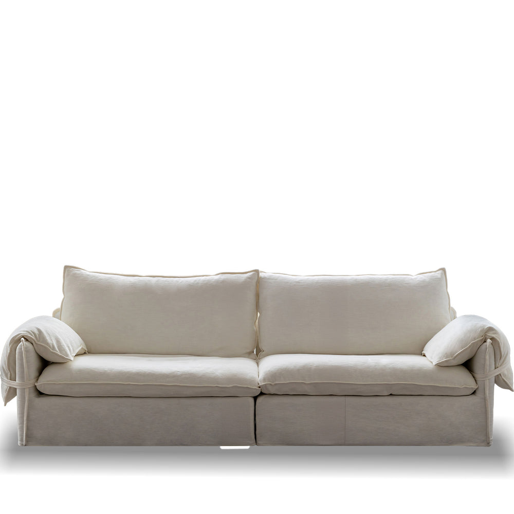 Cream cotton fabric 3 seater sofa folding ear in white background.