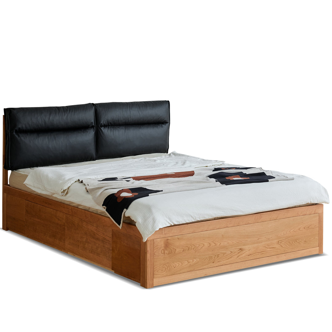 Scandinavian cherry wood cushion lift-up storage bed with drawer kangaroo environmental situation.