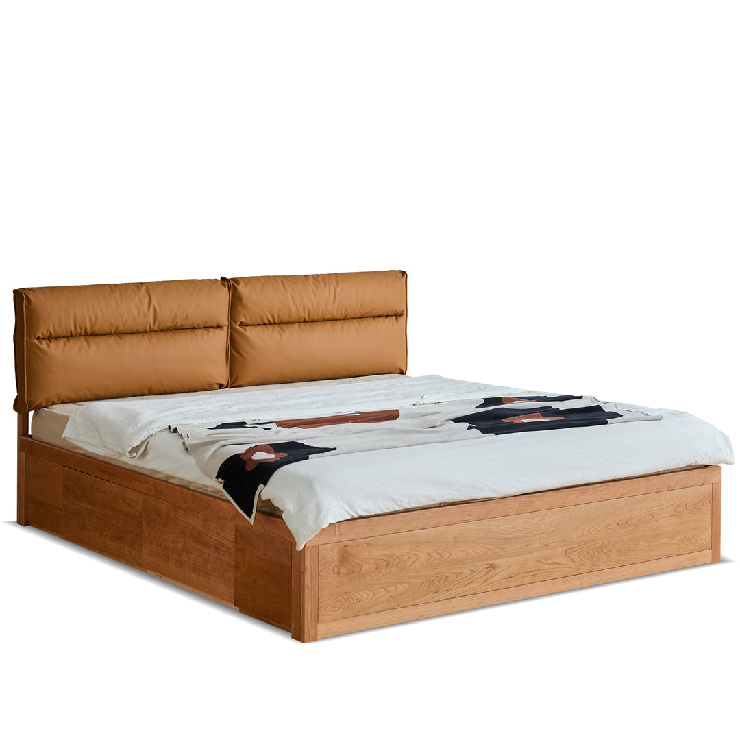 Scandinavian cherry wood cushion lift-up storage bed with drawer kangaroo situational feels.