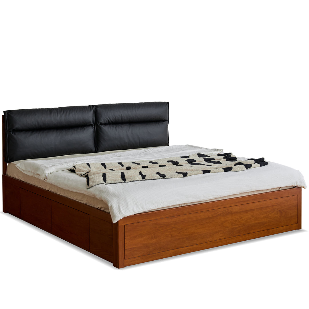 Vintage boxwood cushion lift-up storage bed with drawer kangaroo in white background.