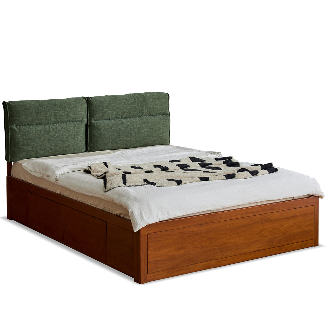 Vintage boxwood cushion lift-up storage bed with drawer kangaroo layered structure.