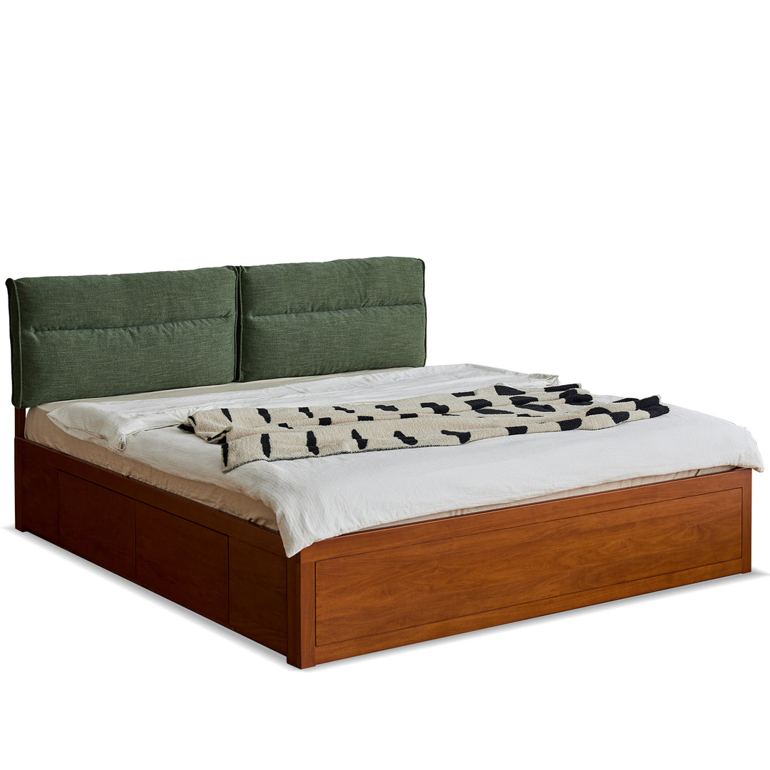 Vintage boxwood cushion lift-up storage bed with drawer kangaroo detail 1.