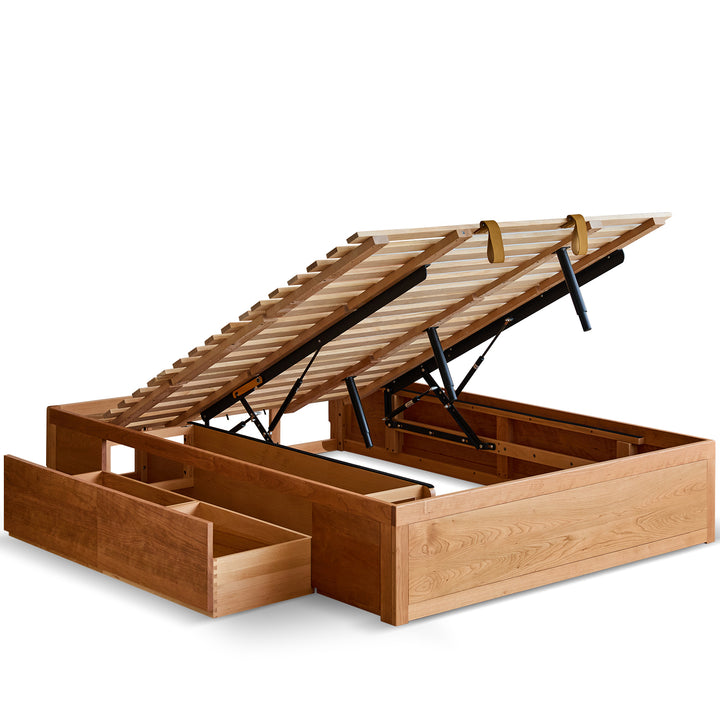 Scandinavian Cherry Wood Lift-Up Storage Platform Bed With Drawer KANGAROO