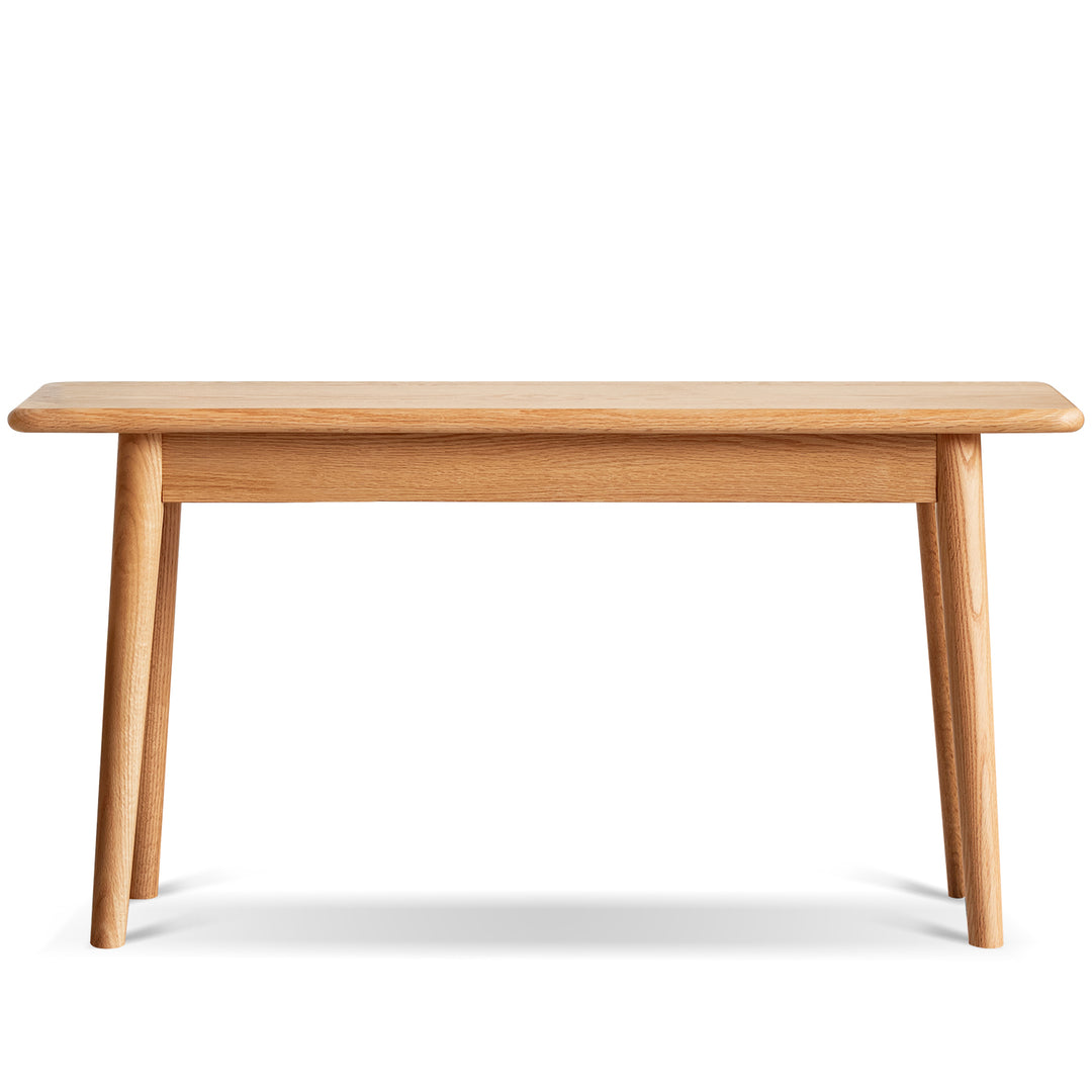 Scandinavian oak wood dining bench green in still life.