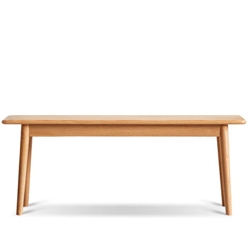 Scandinavian oak wood dining bench green in white background.