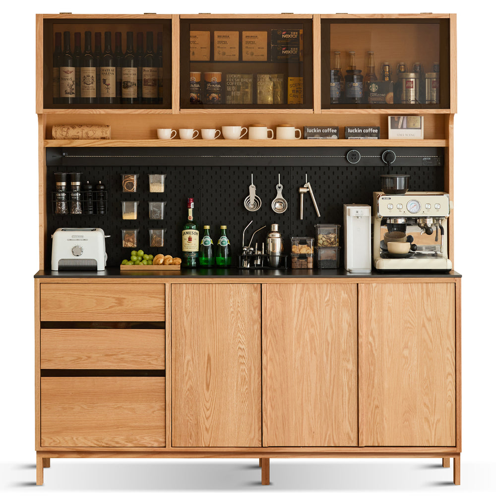 Scandinavian oak wood side cabinet lumen in white background.