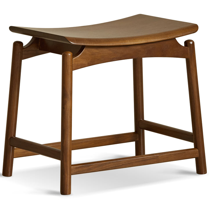 Vintage walnut wood stool arcus in white background.