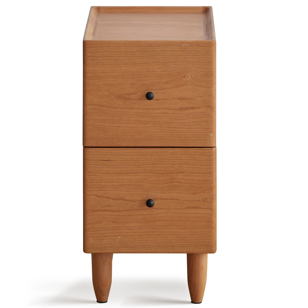 Scandinavian cherry wood side table cabo in white background.