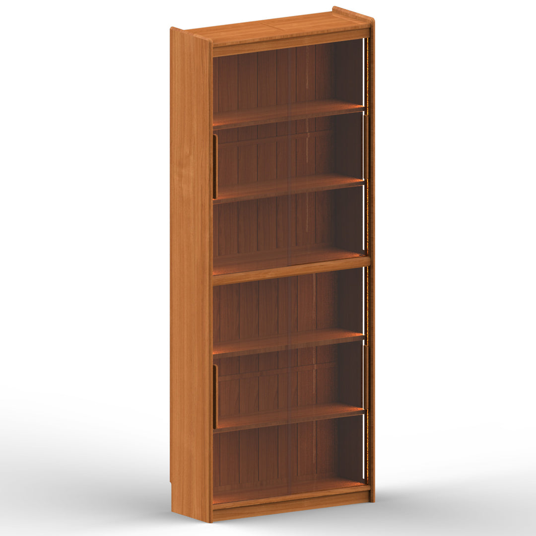 Scandinavian cherry wood bookshelf vista conceptual design.