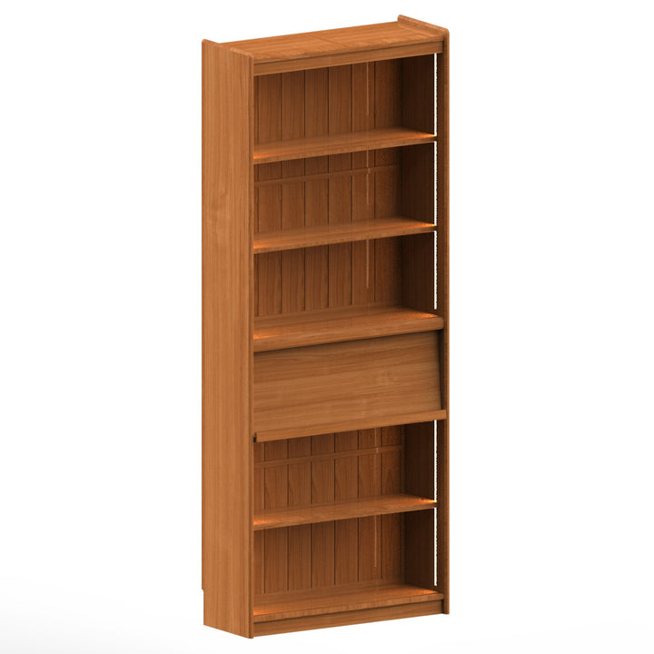 Scandinavian cherry wood bookshelf vista situational feels.