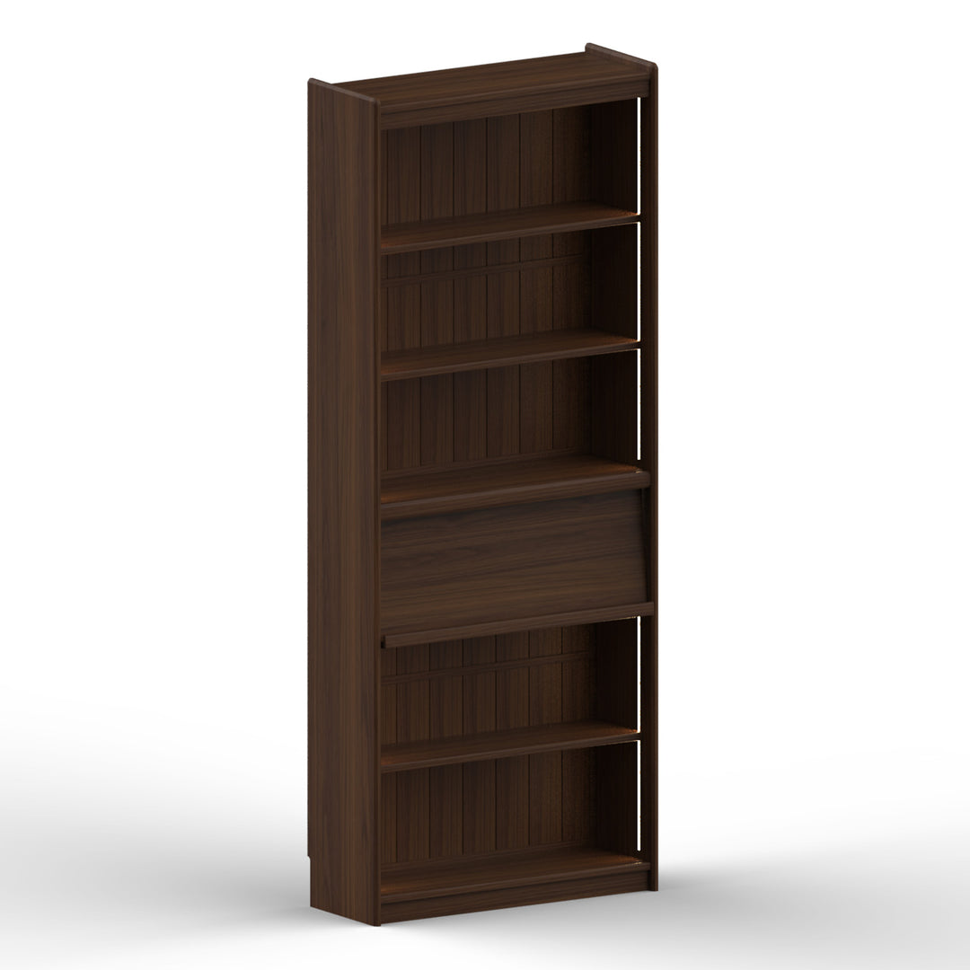 Vintage walnut wood bookshelf vista situational feels.